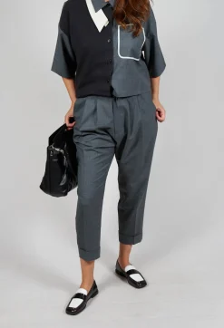 SOH Trousers^Pleated Wool Trousers in Grey Blue