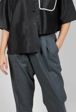 SOH Trousers^Pleated Wool Trousers in Grey Blue