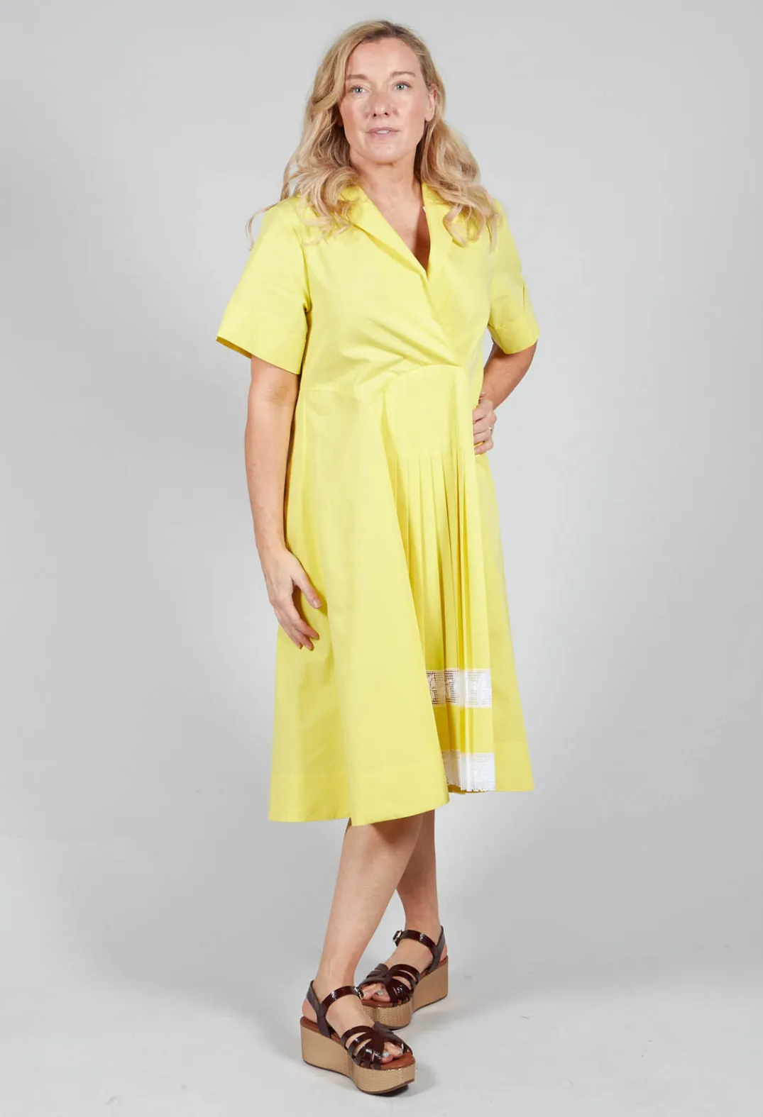Beatrice B Dresses^Pleats & Lace Dress in Sunflower