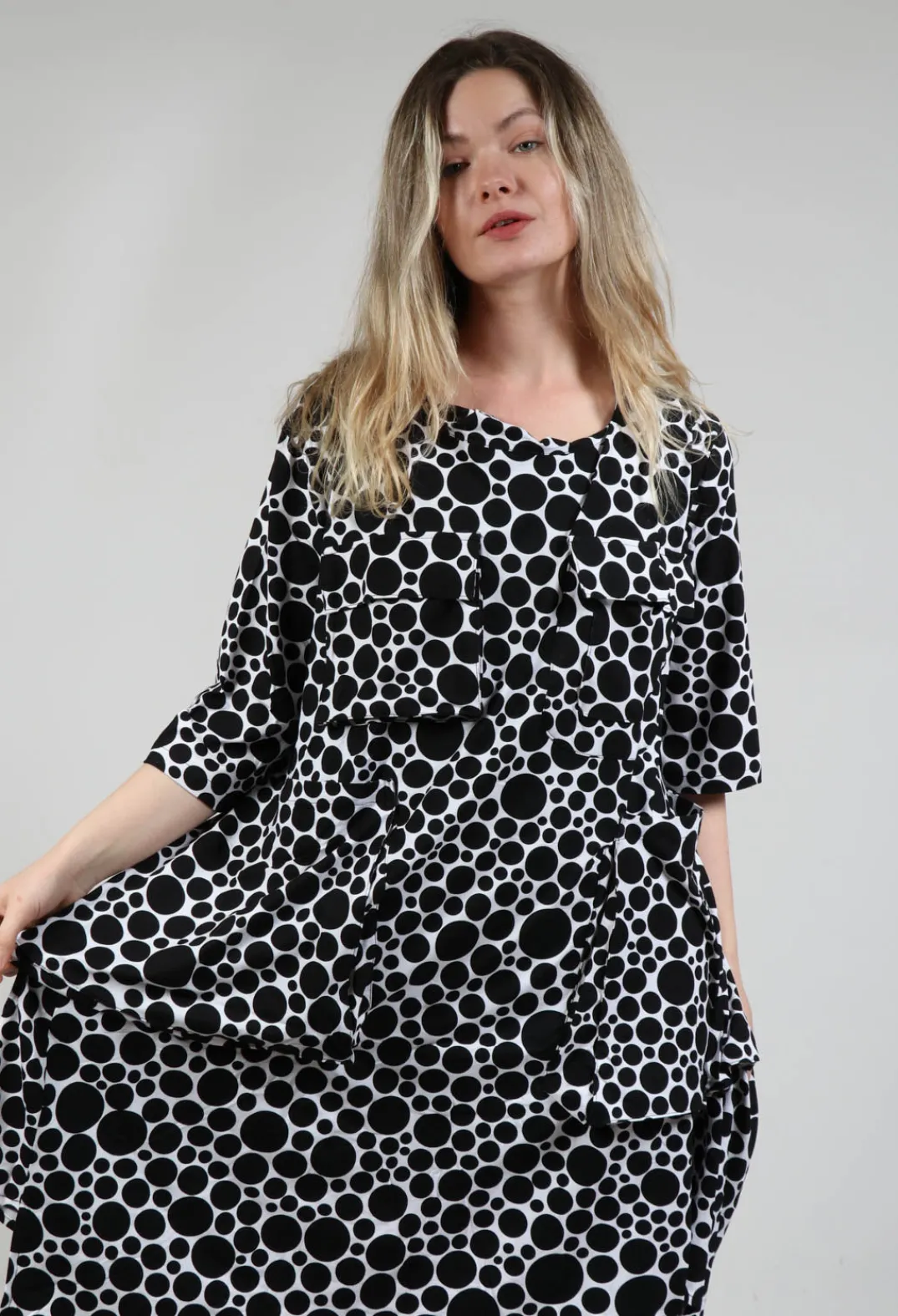 Bread and Butter Dresses^Pocket Dress in White with Black Pois