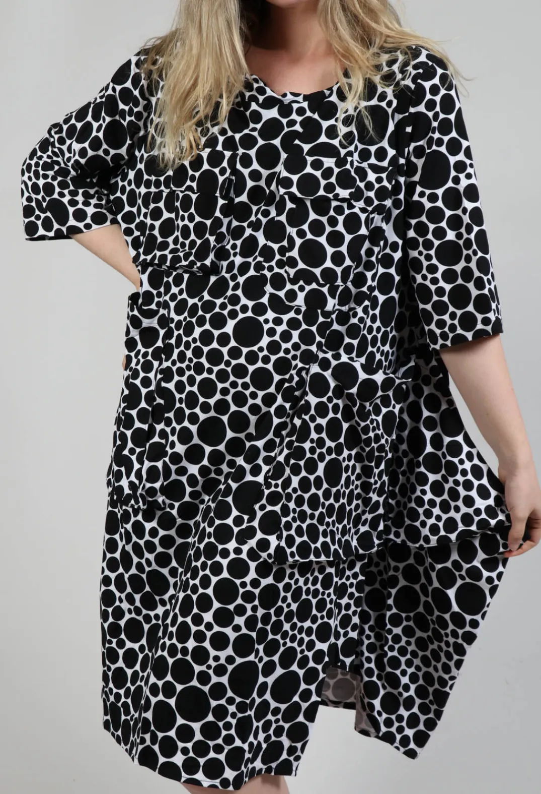 Bread and Butter Dresses^Pocket Dress in White with Black Pois