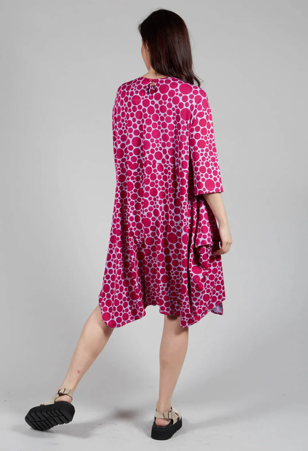 Bread and Butter Dresses^Pocket Dress in White with Lilac with Fuschia Pois