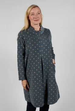Blueberry Dresses^Polkadot Needlecord Cowl Neck Dress in Anthracite