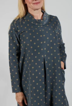 Blueberry Dresses^Polkadot Needlecord Cowl Neck Dress in Anthracite