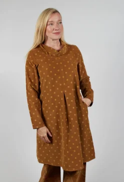 Blueberry Dresses^Polkadot Needlecord Cowl Neck Dress in Tabacco