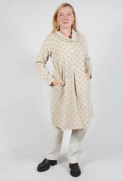 Blueberry Dresses^Polkadot Needlecord Cowl Neck Dress in Sahara
