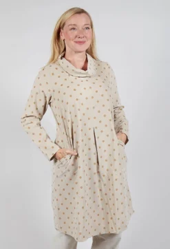 Blueberry Dresses^Polkadot Needlecord Cowl Neck Dress in Sahara