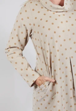 Blueberry Dresses^Polkadot Needlecord Cowl Neck Dress in Sahara