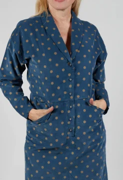 Blueberry Shirts & Blouses^Polkadot Needlecord Open Collar Shirt Dress in Navy