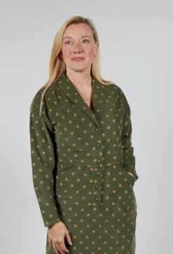 Blueberry Shirts & Blouses^Polkadot Needlecord Open Collar Shirt Dress in Moss