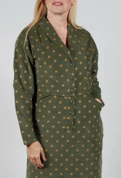 Blueberry Shirts & Blouses^Polkadot Needlecord Open Collar Shirt Dress in Moss