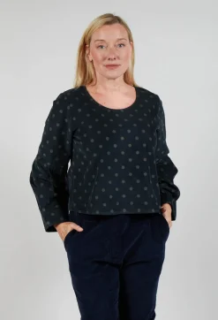 Blueberry Tops^Polkadot Needlecord Puffed Sleeve Top in Black