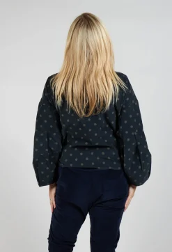 Blueberry Tops^Polkadot Needlecord Puffed Sleeve Top in Black