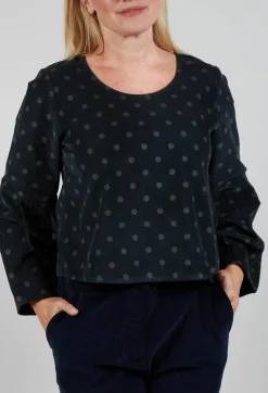 Blueberry Tops^Polkadot Needlecord Puffed Sleeve Top in Black