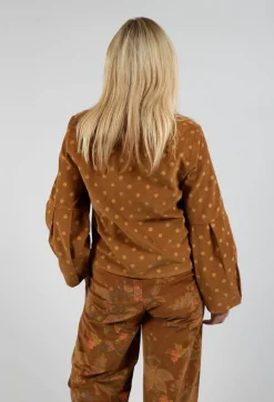 Blueberry Tops^Polkadot Needlecord Puffed Sleeve Top in Tabacco