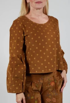 Blueberry Tops^Polkadot Needlecord Puffed Sleeve Top in Tabacco