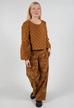 Blueberry Tops^Polkadot Needlecord Puffed Sleeve Top in Tabacco