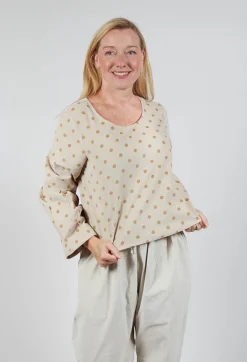 Blueberry Tops^Polkadot Needlecord Puffed Sleeve Top in Sahara