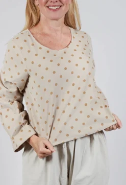 Blueberry Tops^Polkadot Needlecord Puffed Sleeve Top in Sahara