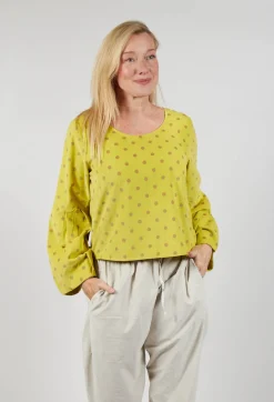 Blueberry Tops^Polkadot Needlecord Puffed Sleeve Top in Acid Green
