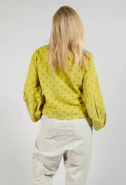 Blueberry Tops^Polkadot Needlecord Puffed Sleeve Top in Acid Green