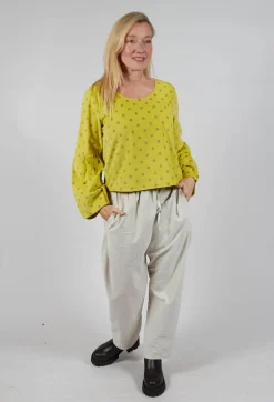 Blueberry Tops^Polkadot Needlecord Puffed Sleeve Top in Acid Green