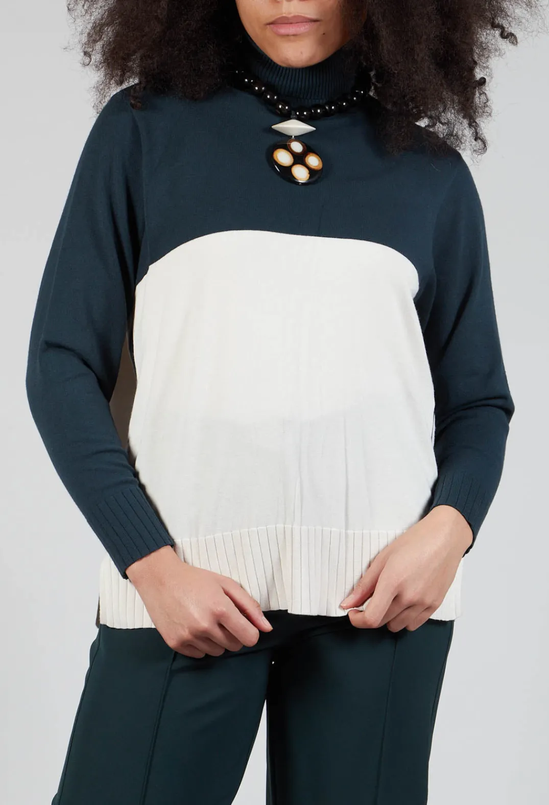 Beatrice B Knitwear^Polo Neck in Peacock Green
