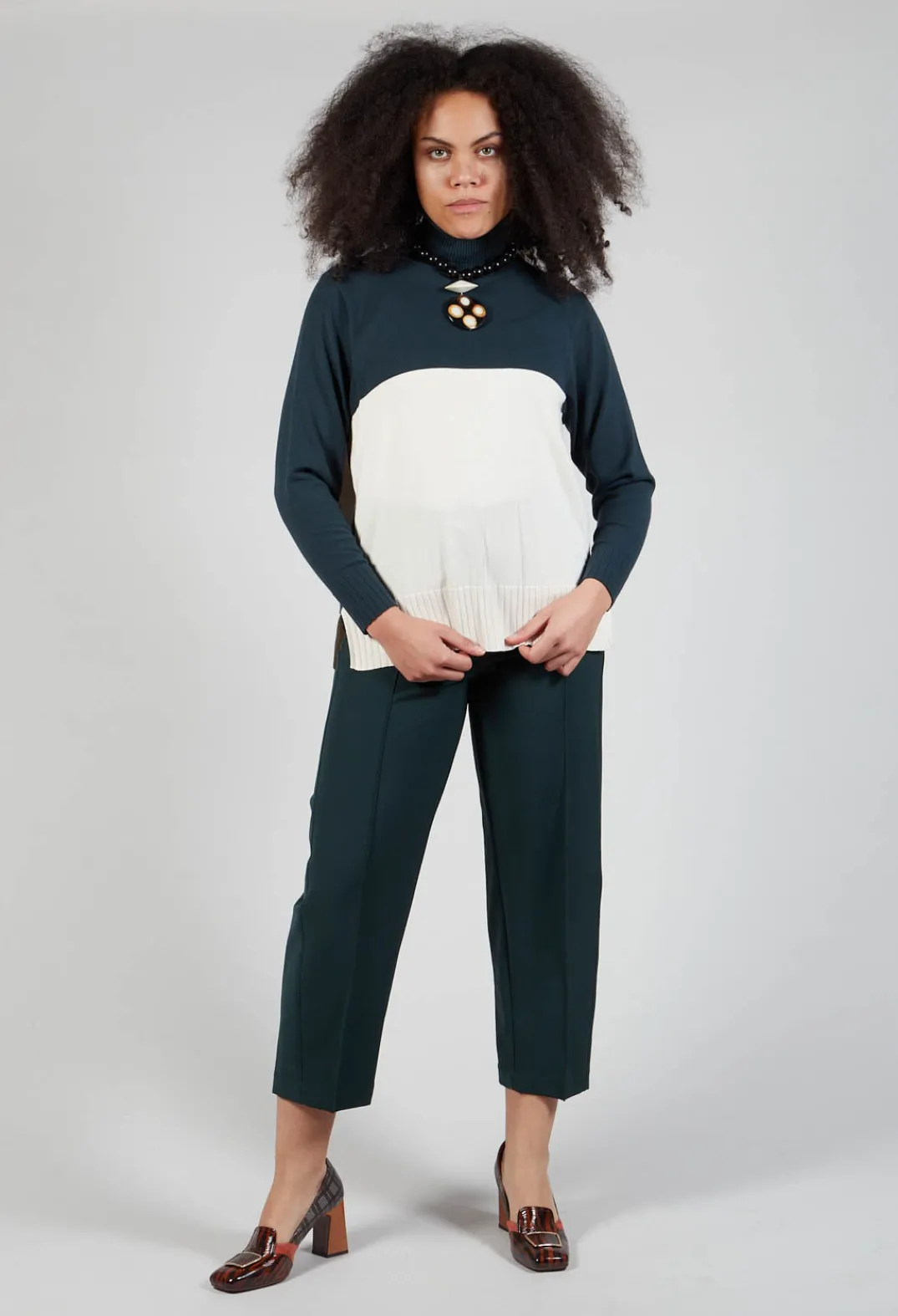 Beatrice B Knitwear^Polo Neck in Peacock Green