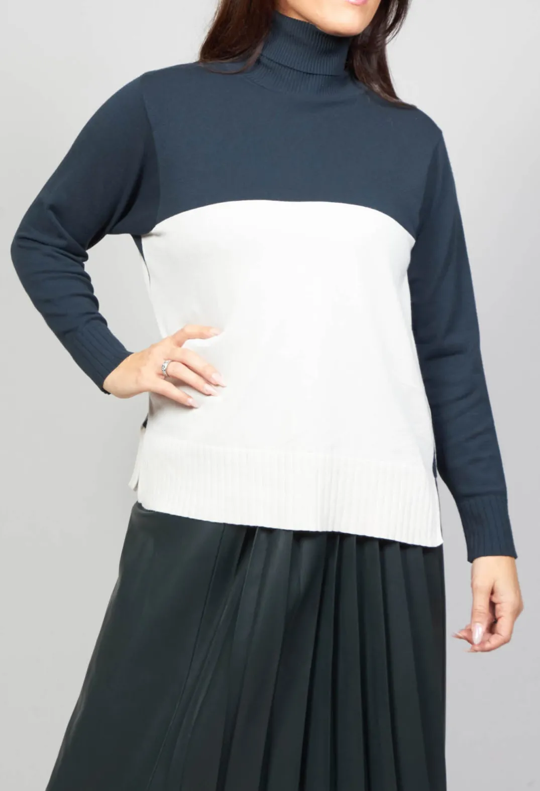 Beatrice B Knitwear^Polo Neck in Peacock Green