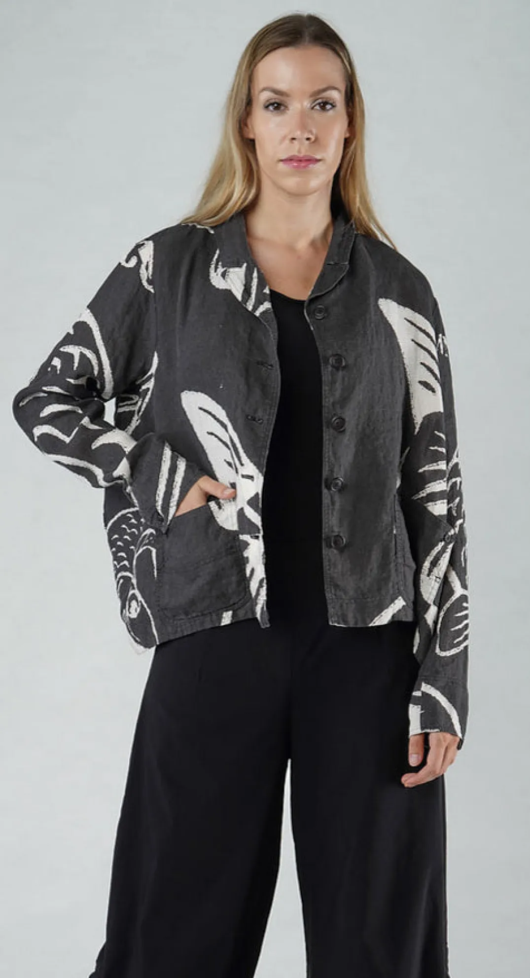 Rundholz Black Label Jackets^PRE-ORDER - Boxy Linen Jacket in Black Print