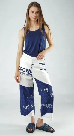 Rundholz Black Label Trousers^PRE-ORDER - Cropped Pull On Wide Leg Trousers in Navy Print