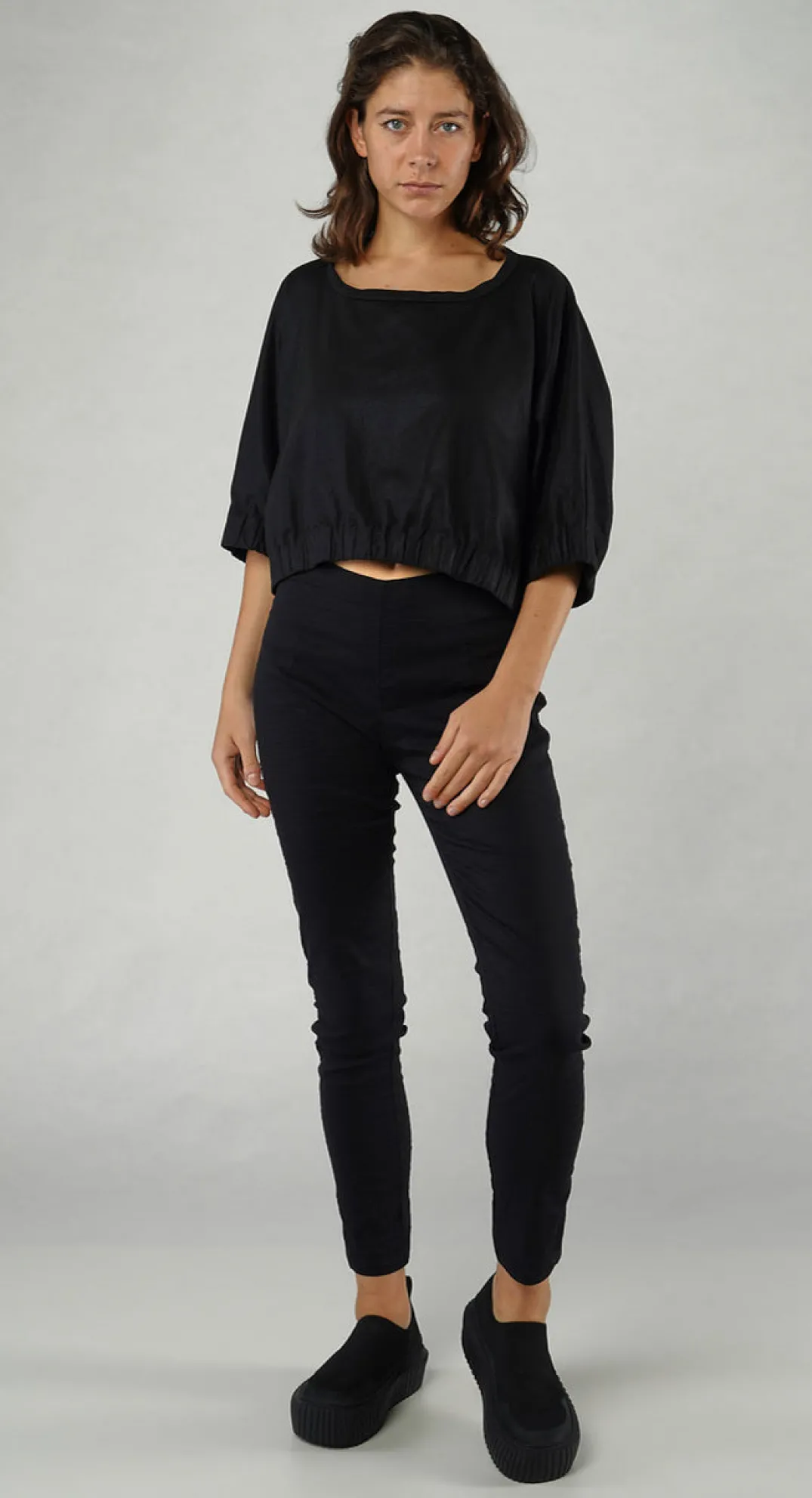 Rundholz Mainline Tops^PRE-ORDER - Cropped T-Shirt in Black Sparkle (Pictured in Black Sparkle)