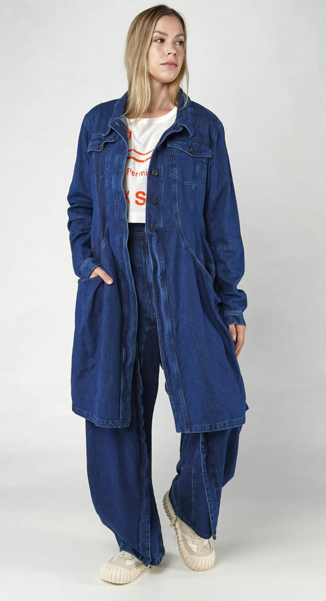Rundholz Dip Coats^PRE-ORDER - Denim Trench Coat in Bleachwash (Pictured in Stonewash)