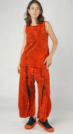 Rundholz Dip Tops^PRE-ORDER -  Denim-Style Vest Top with Contrast Patch Back Pockets in Bleachwash (Pictured in Mandarine Dye)
