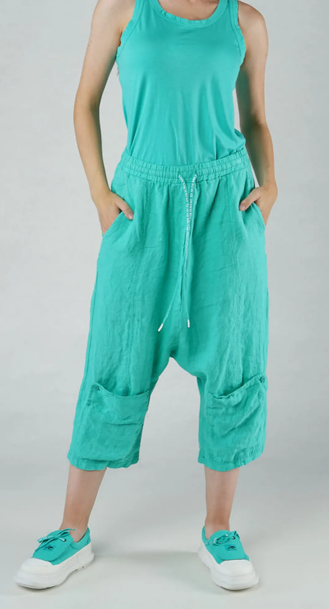 Rundholz Black Label Trousers^PRE-ORDER - Drop Crotch Linen Trousers in Black (Pictured in Aqua)