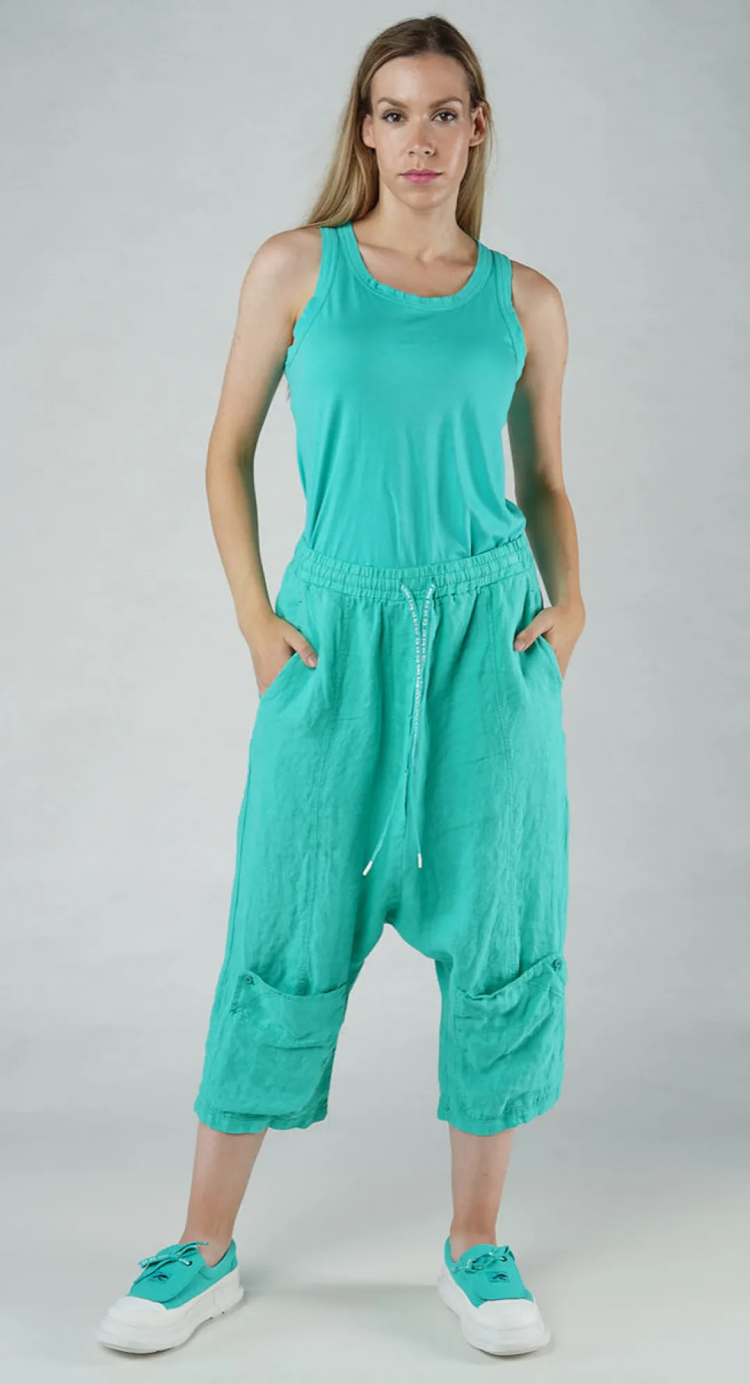 Rundholz Black Label Trousers^PRE-ORDER - Drop Crotch Linen Trousers in Black (Pictured in Aqua)