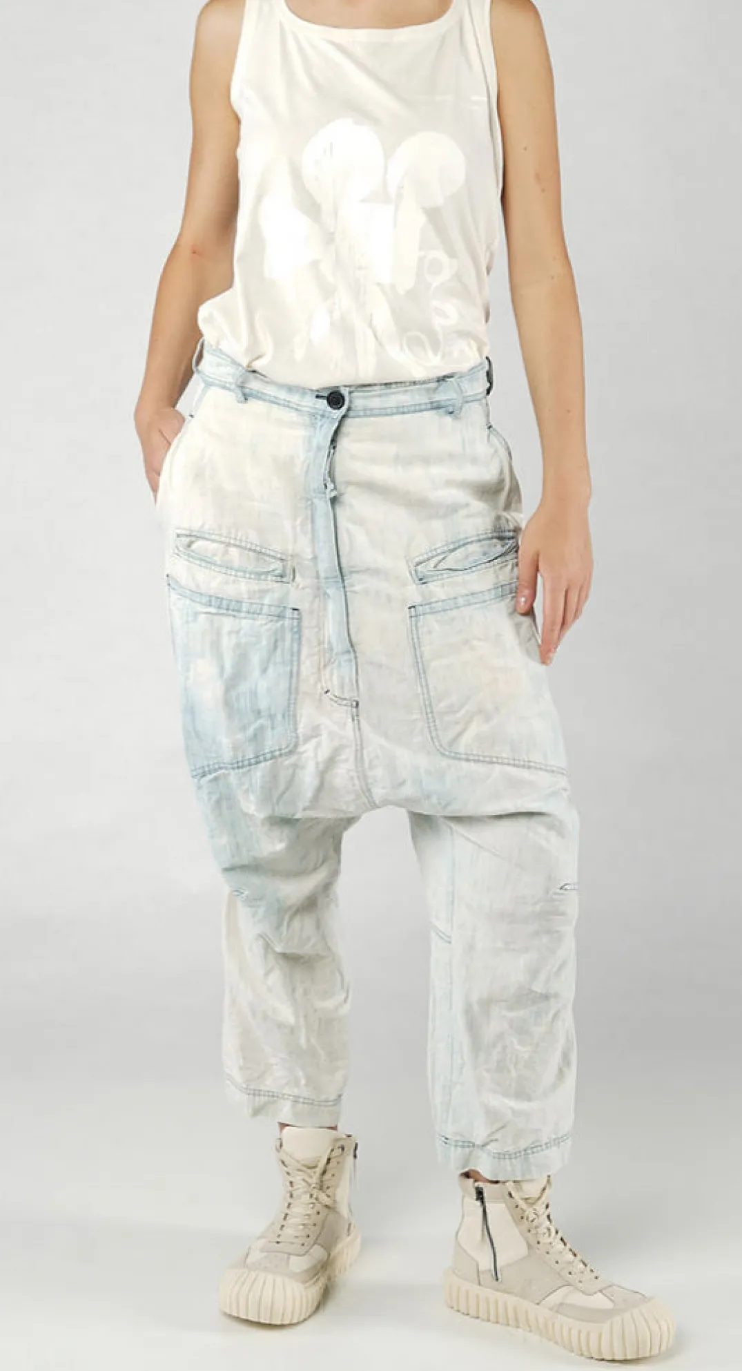 Rundholz Dip Trousers^PRE-ORDER - Drop-Crotch Straight Leg Jeans in Bleachwash (Pictured in Semibleach)