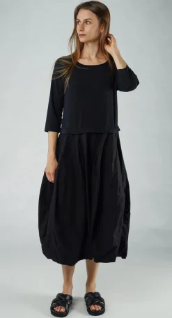 Rundholz Black Label Dresses^PRE-ORDER - Dual Fabric Tulip Hem Dress in Malibu (Pictured in Black)
