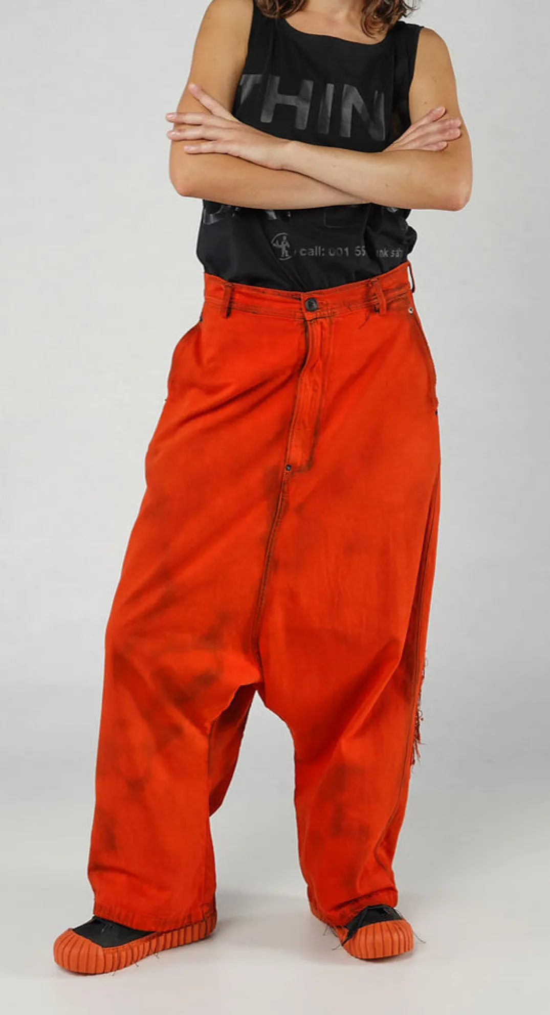 Rundholz Dip Trousers^PRE-ORDER - High-Waisted Drop-Crotch in Bleachwash (Pictured in Mandarine)