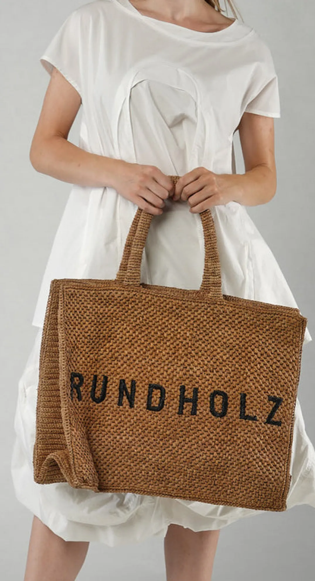 Rundholz Mainline Bags^PRE-ORDER - Large Raffia Tote Bag in Black (Pictured in The)
