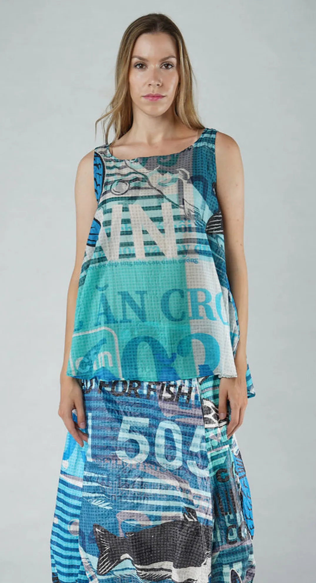 Rundholz Black Label Tops^PRE-ORDER - Lightweight Cotton Sleeveless Top in Grey Print (Pictured in Colorful)