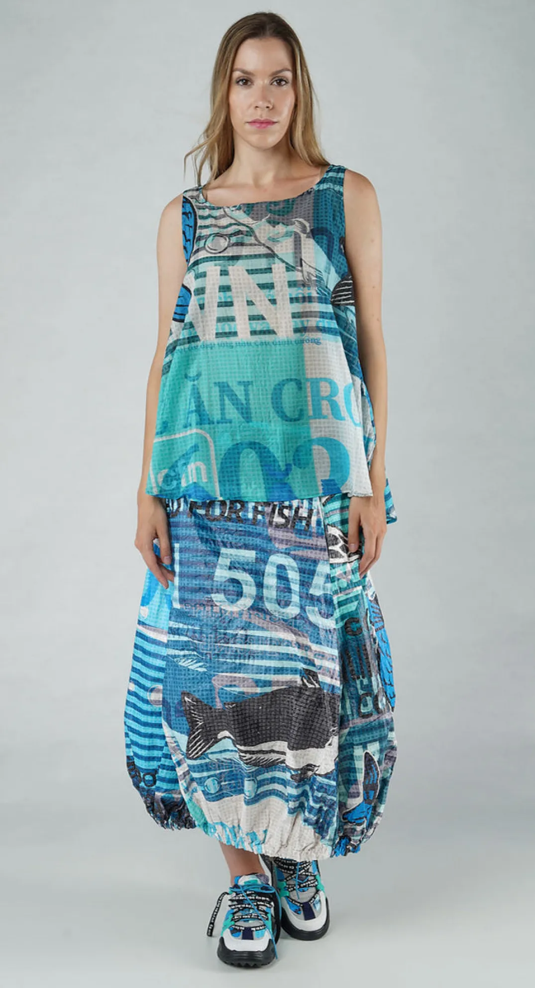 Rundholz Black Label Tops^PRE-ORDER - Lightweight Cotton Sleeveless Top in Grey Print (Pictured in Colorful)