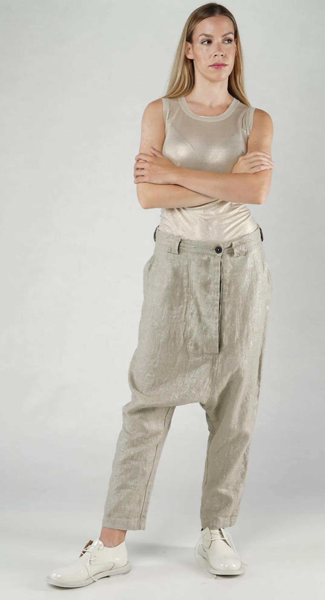 Rundholz Mainline Trousers^PRE-ORDER - Linen Drop Crotch Trousers in Black Sparkle (Pictured in Dust Sparkle)