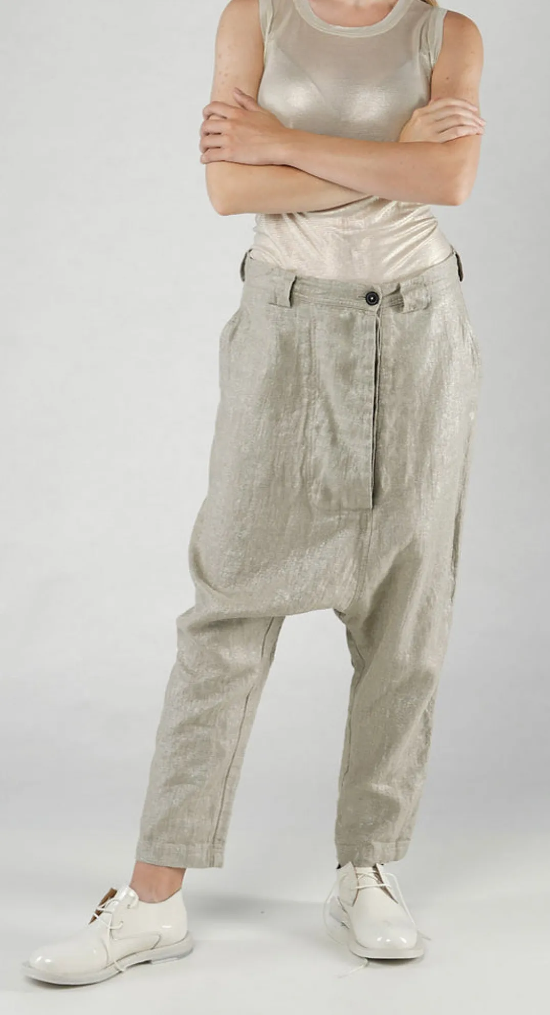 Rundholz Mainline Trousers^PRE-ORDER - Linen Drop Crotch Trousers in Black Sparkle (Pictured in Dust Sparkle)