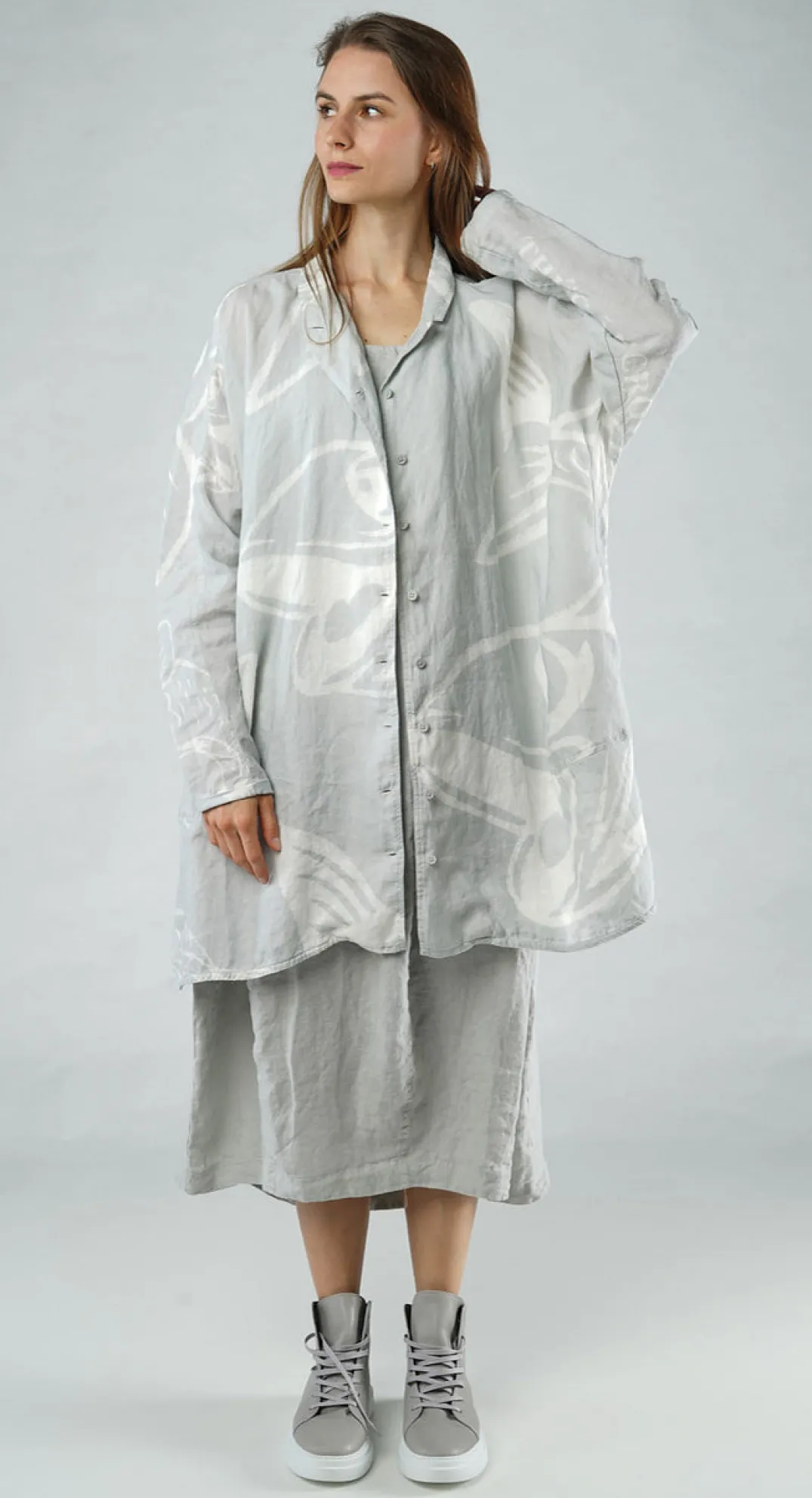 Rundholz Black Label Dresses^PRE-ORDER - Linen Shirt Dress in Navy Print (Pictured in Grey Print)