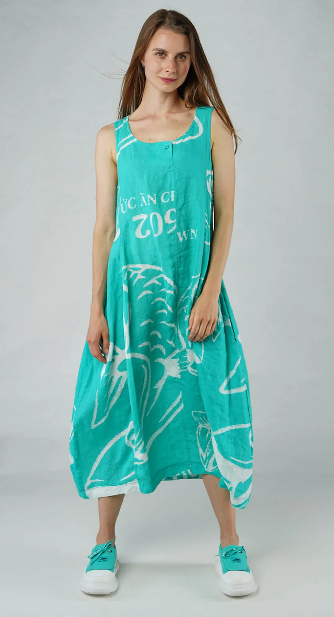 Rundholz Black Label Dresses^PRE-ORDER - Linen Tulip Hem Dress in Navy Print (Pictured in Aqua Print)
