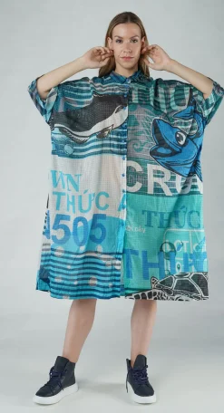 Rundholz Black Label Dresses^PRE-ORDER - Oversized Lightweight Shirt Dress in Black Print (Pictured in Colorful)
