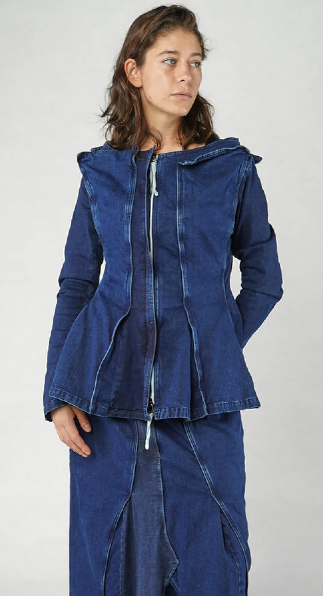 Rundholz Dip Jackets^PRE-ORDER - Panelled Denim Jacket in Mandarine Dye (Pictured in Stonewash)