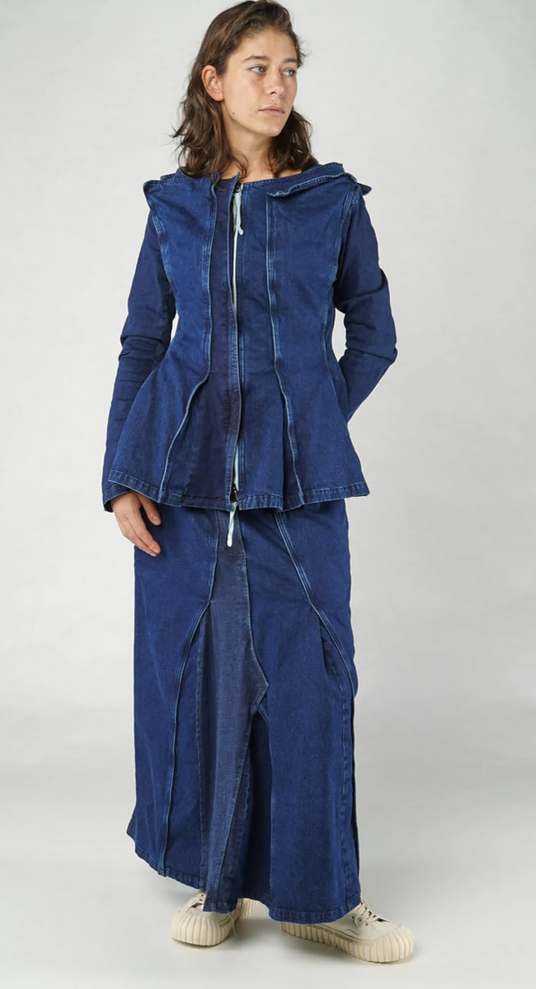 Rundholz Dip Jackets^PRE-ORDER - Panelled Denim Jacket in Mandarine Dye (Pictured in Stonewash)