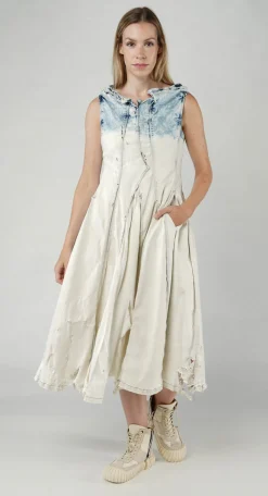 Rundholz Dip Dresses^PRE-ORDER - Panelled Denim Dress in Mandarine Dye (Pictured in Bleachwash)